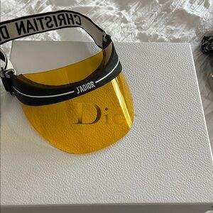 Dior Yellow Visor with Black and White Strap